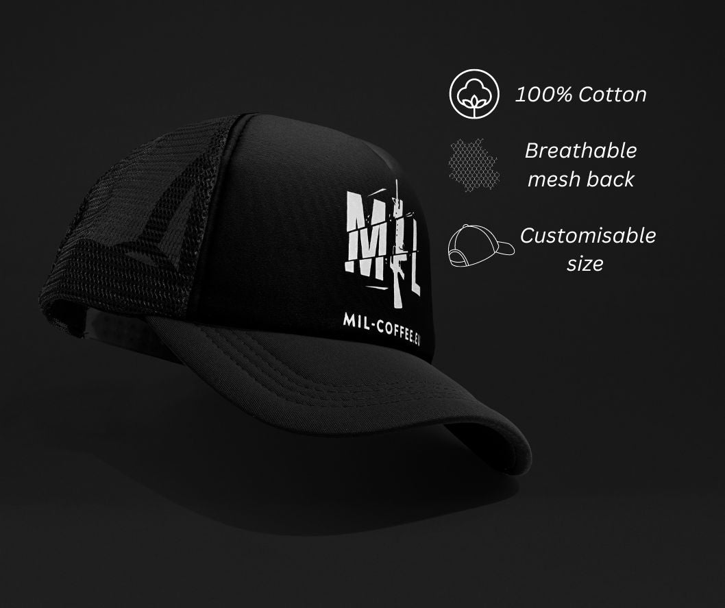 Mil-coffee black mesh cap specification