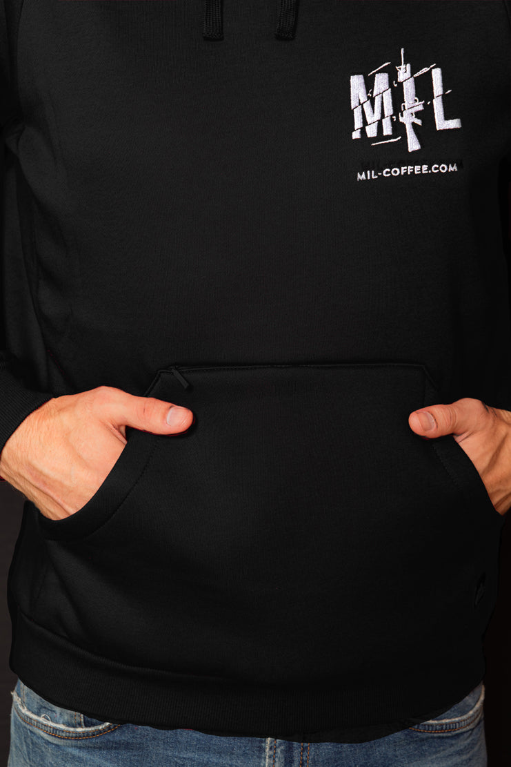 Mil-Coffee hoodie black front pocket