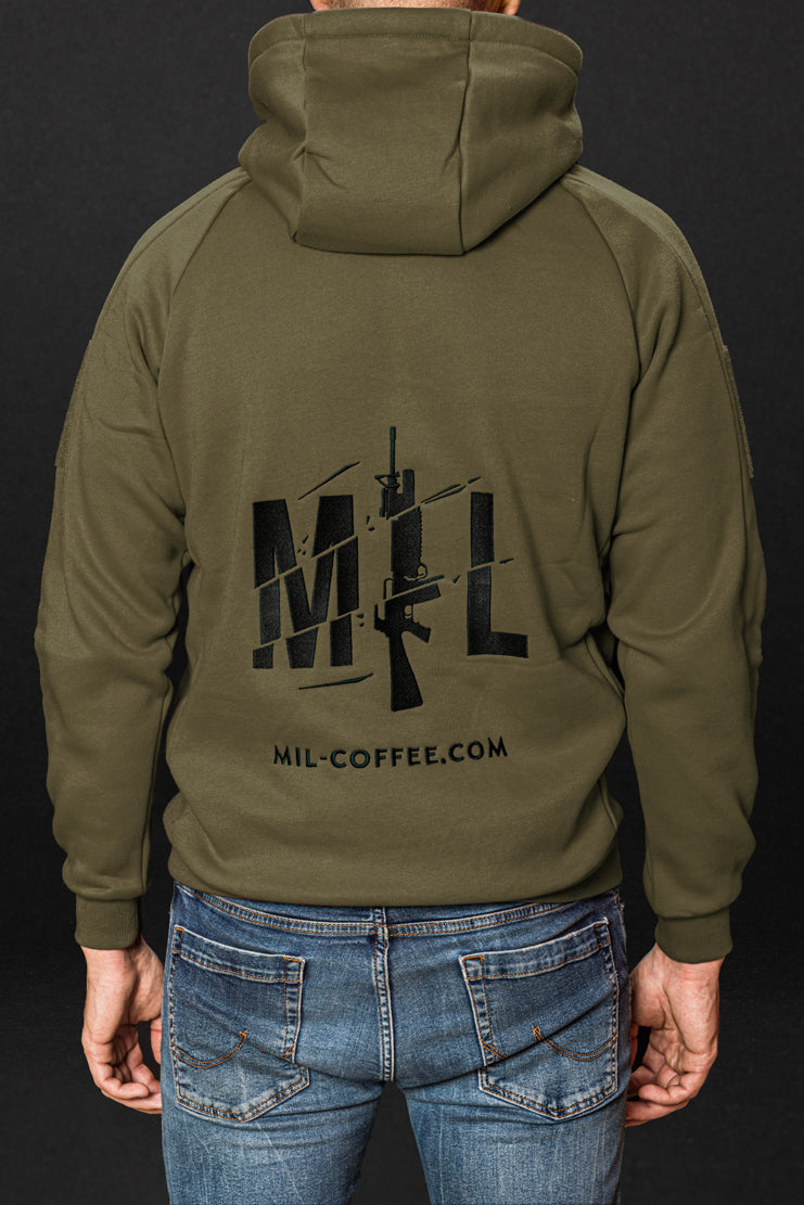 Mil-Coffee hoodie olive back