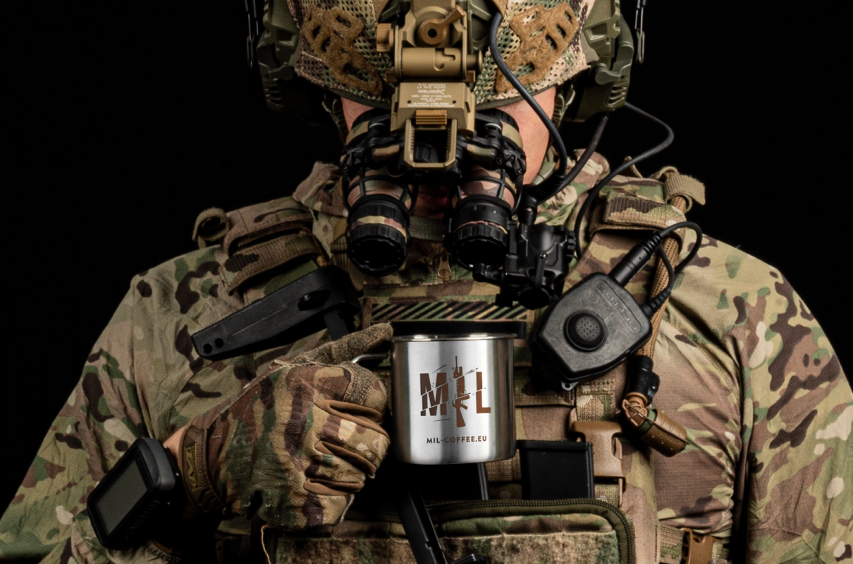 A veteran drinking coffee from Mil-coffee