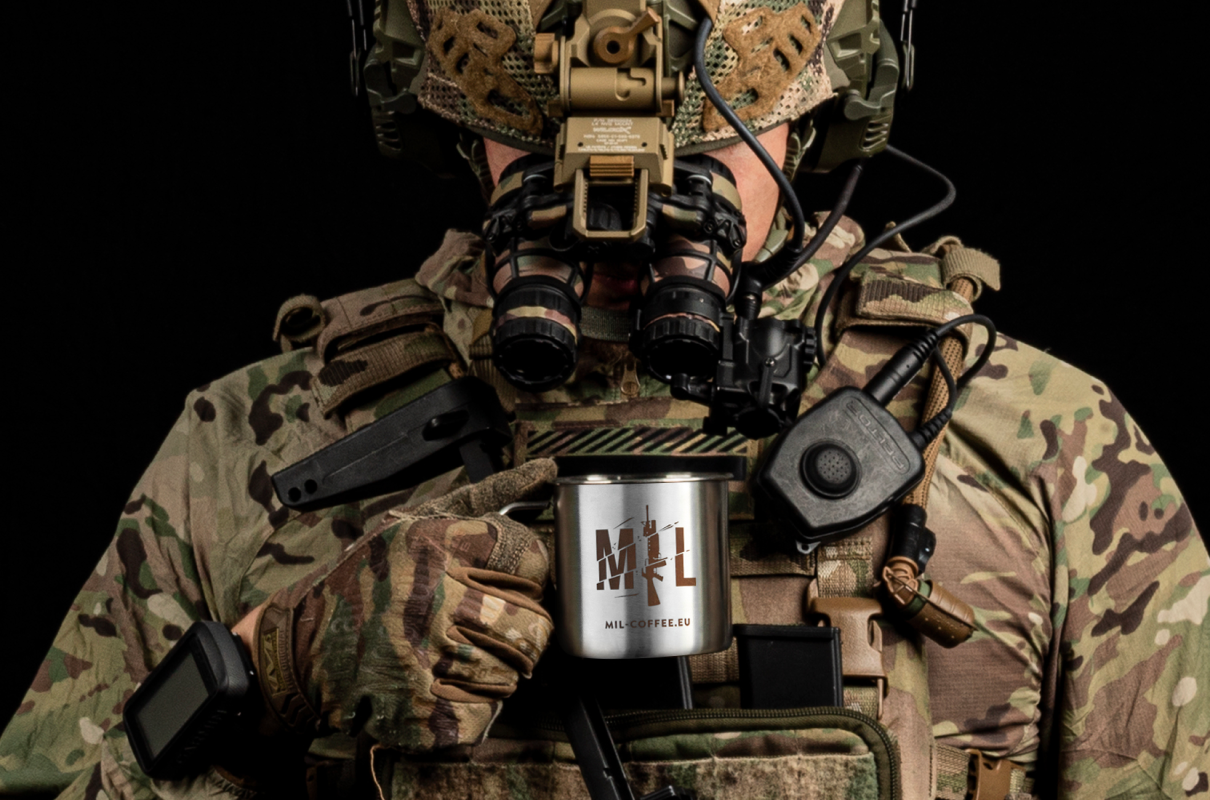 A veteran drinking coffee from Mil-coffee 